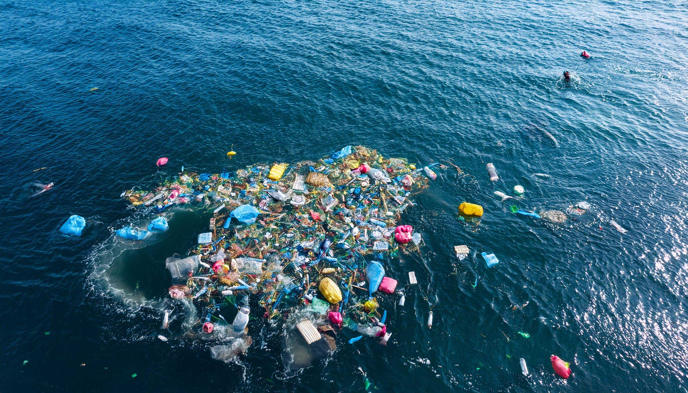 Plastic debris accumulated on the ocean surface