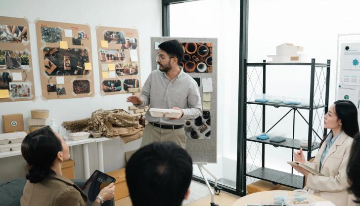 Scientists reviewing biodegradable products