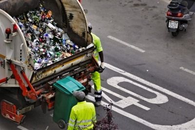 bin men collecting recycling