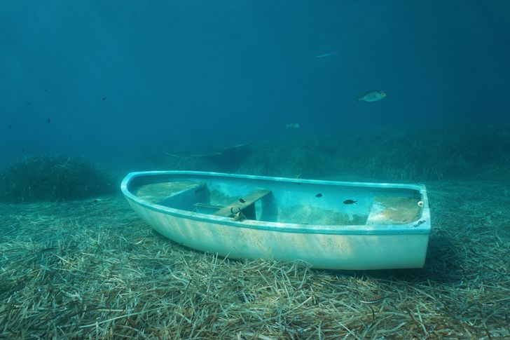 Plastic-hulled boat sunken on the sea bed