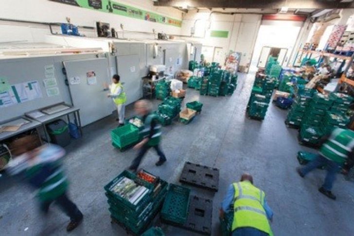 Volunteers working at a food redistribution centre