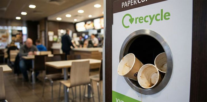 Paper cup recycling at a fast food restaurant