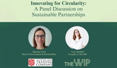 Banner promoting the Innovating for Circularity event showing Lucy Kebbel from The WIP