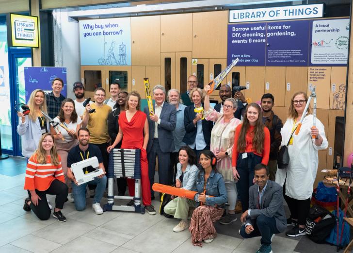 Volunteers and staff gathered for launch of Hammersmith Library of Things