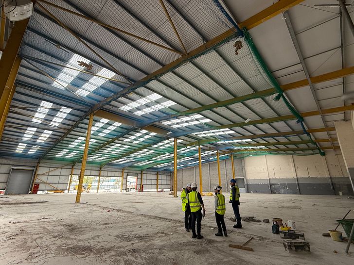 Internal shot of empty industrial facility that is the basis for the battery plant in Plymouth, now under construction,