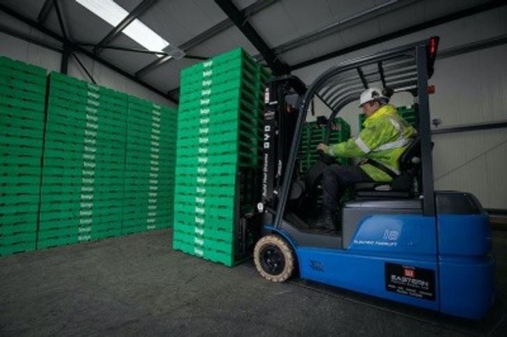 A forklift lifting LOOP pallets