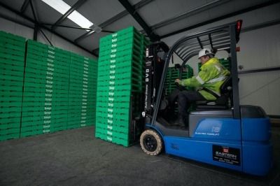 A forklift lifting LOOP pallets