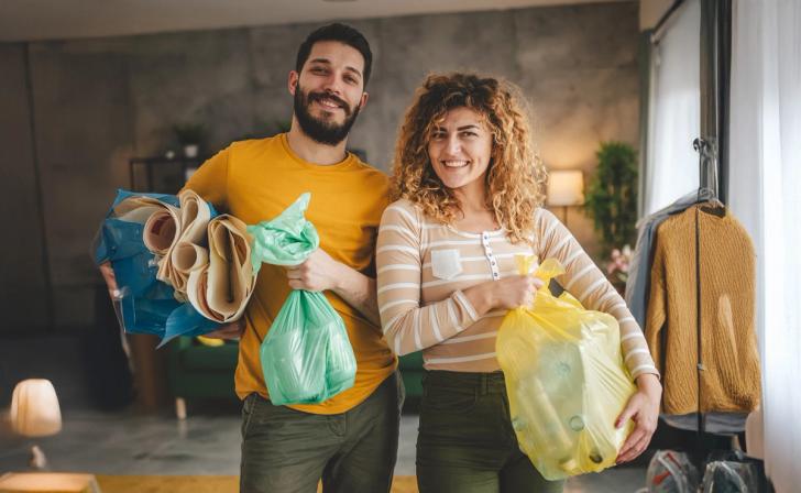 Couple recycling at home