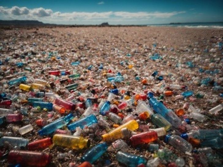 Plastic bottle pollution on beach