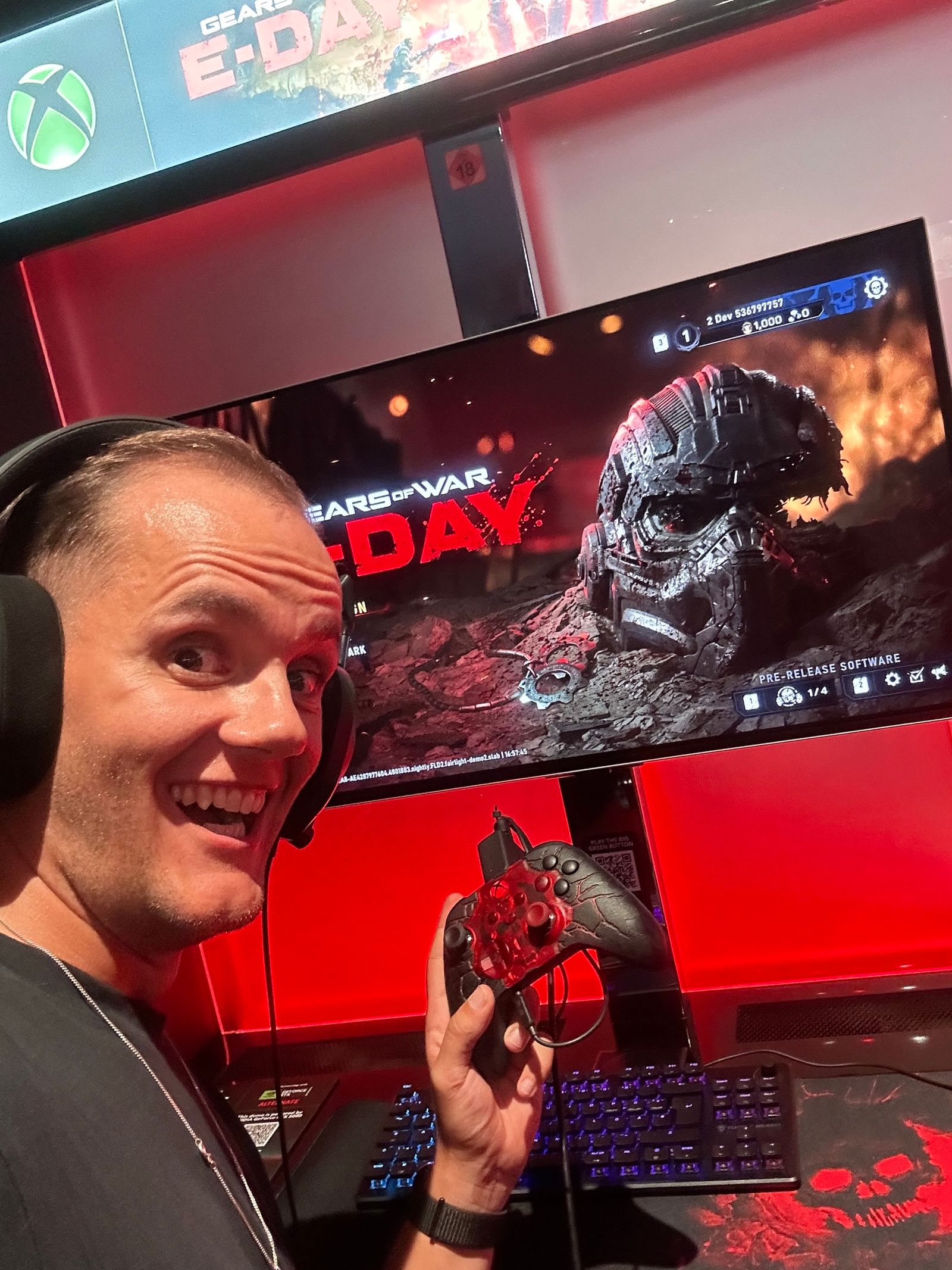 Behind closed doors with Gears of War: E-Day, grinning like an idiot.