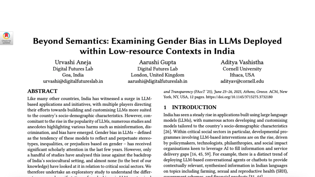 Beyond Semantics: Examining Gender Bias in LLMs Deployed within Low-resource Contexts in India