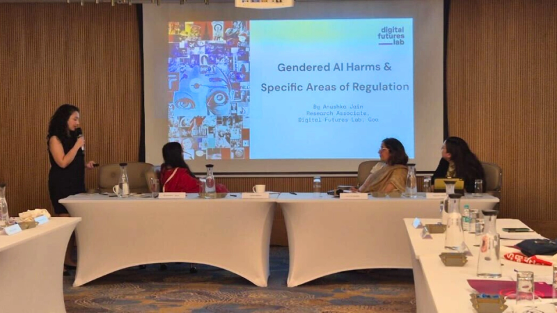 Anushka presents at a Women Politicians Meeting on a gendered lens to AI Regulation in India