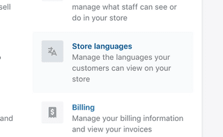 The "Store languages" page link in Shopify settings