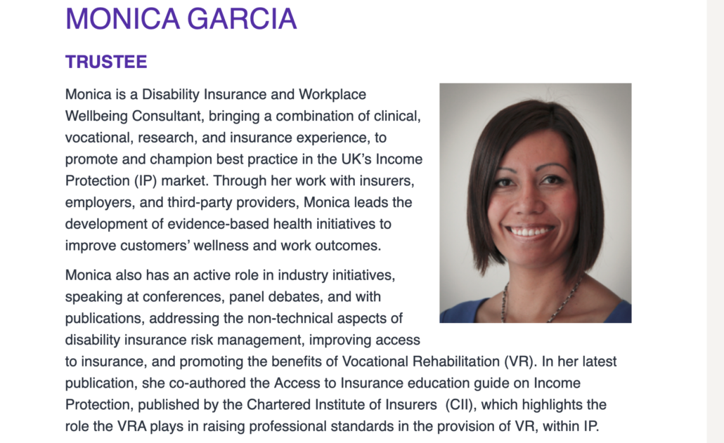 Appointed Trustee of the UK's Vocational Rehabilitation Association (VRA)