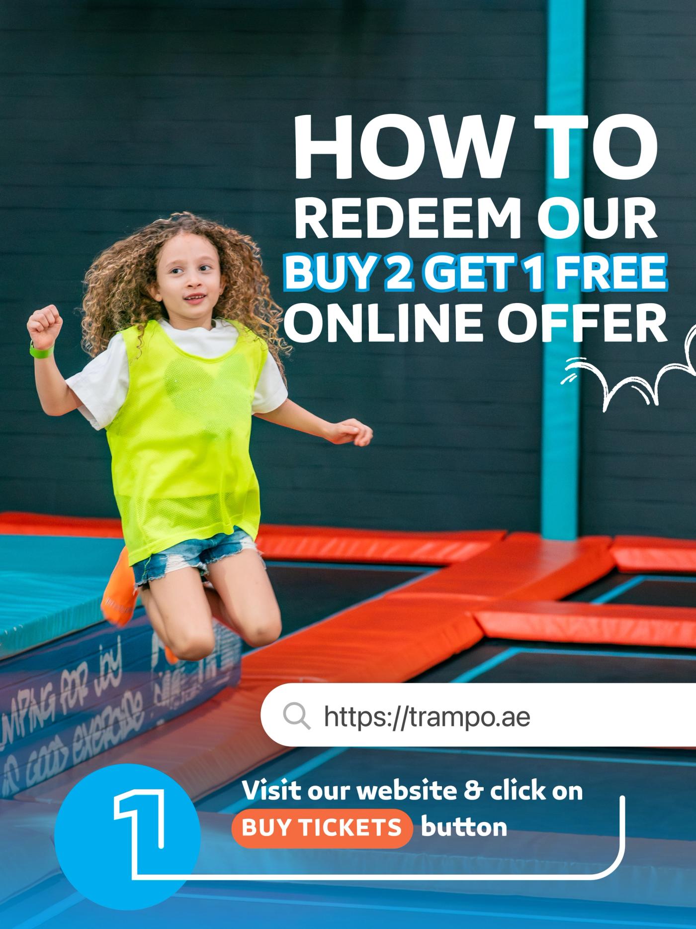 Step 1: Visit trampo.ae and click Buy Tickets.