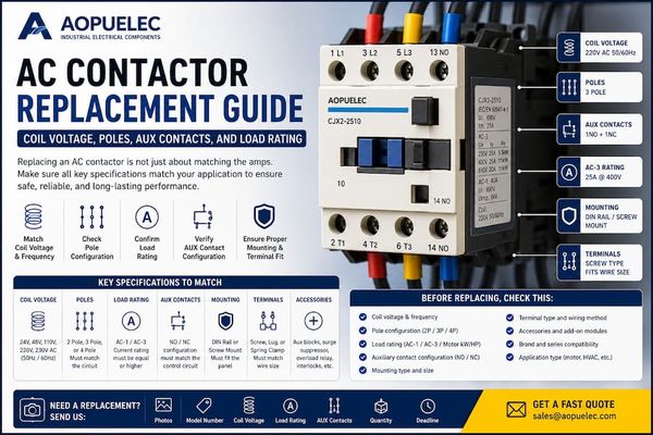 AC Contactor Replacement Guide: Coil Voltage, Poles, AUX Contacts, and Load Rating