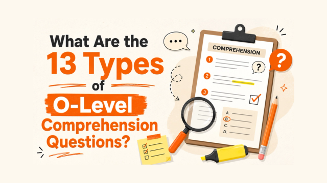 A Secondary school student in Singapore identifying O-Level English comprehension question types on a marked Paper 2 script