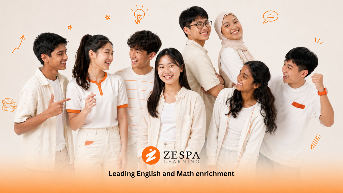 Seven cheerful Singaporean secondary school students representing Zespa Learning’s English and Math enrichment classes.