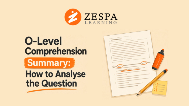A Secondary school student in Singapore analysing an O-Level English comprehension summary question before writing