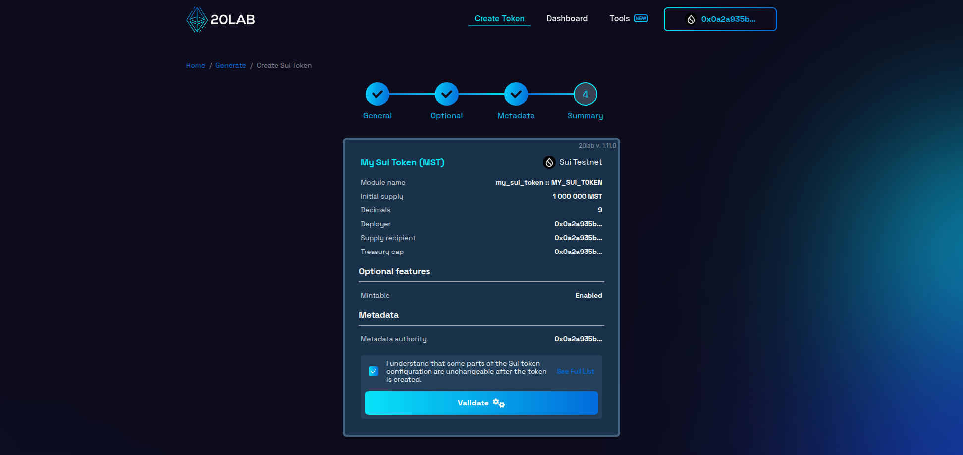 View on Summary page before validation