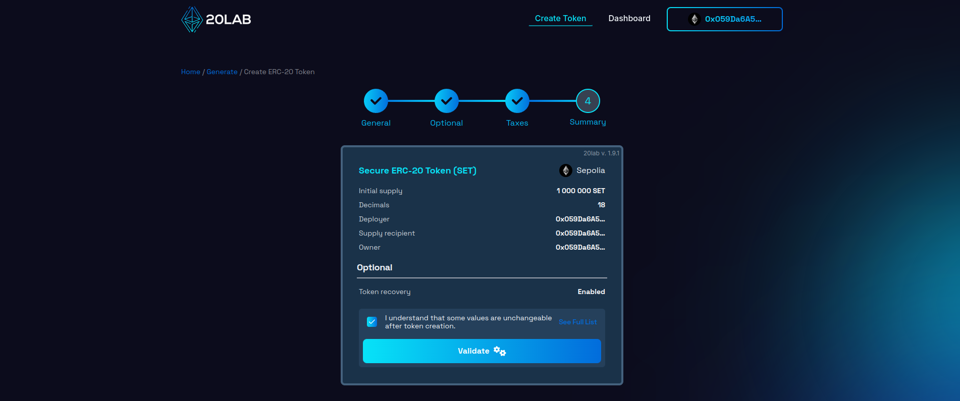 View on Summary page before validation