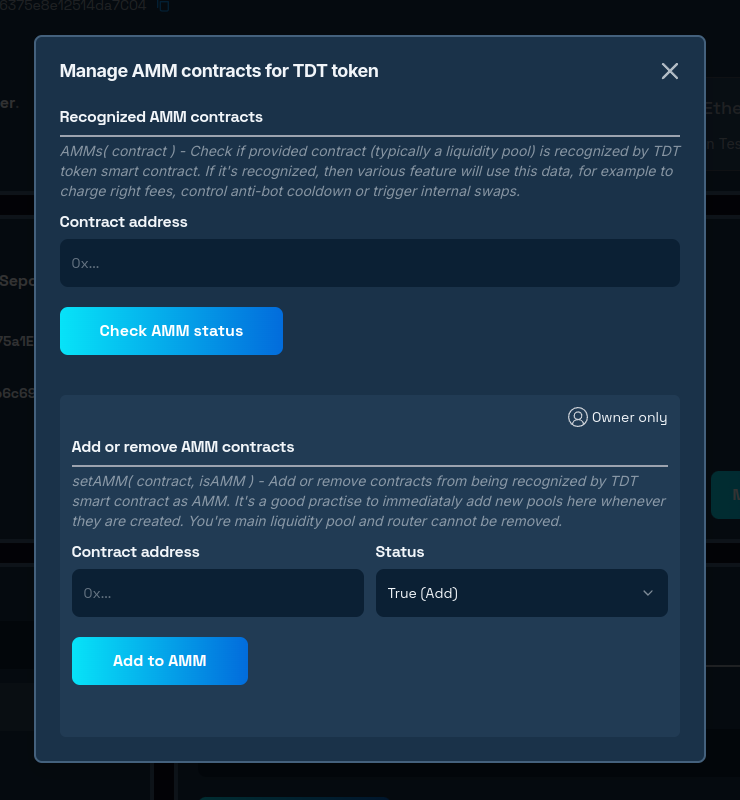 AMM list configuration modal