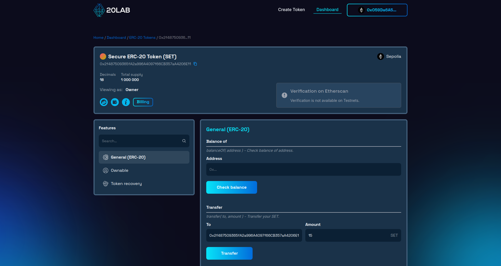 Transferring SET token on SET token contract