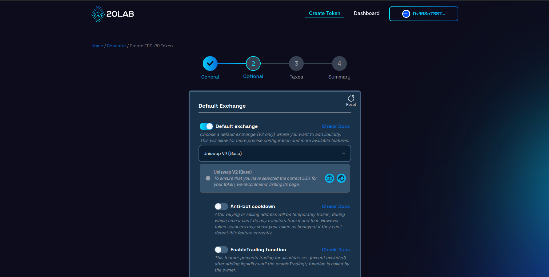 Selecting default exchange for ERC-20 token