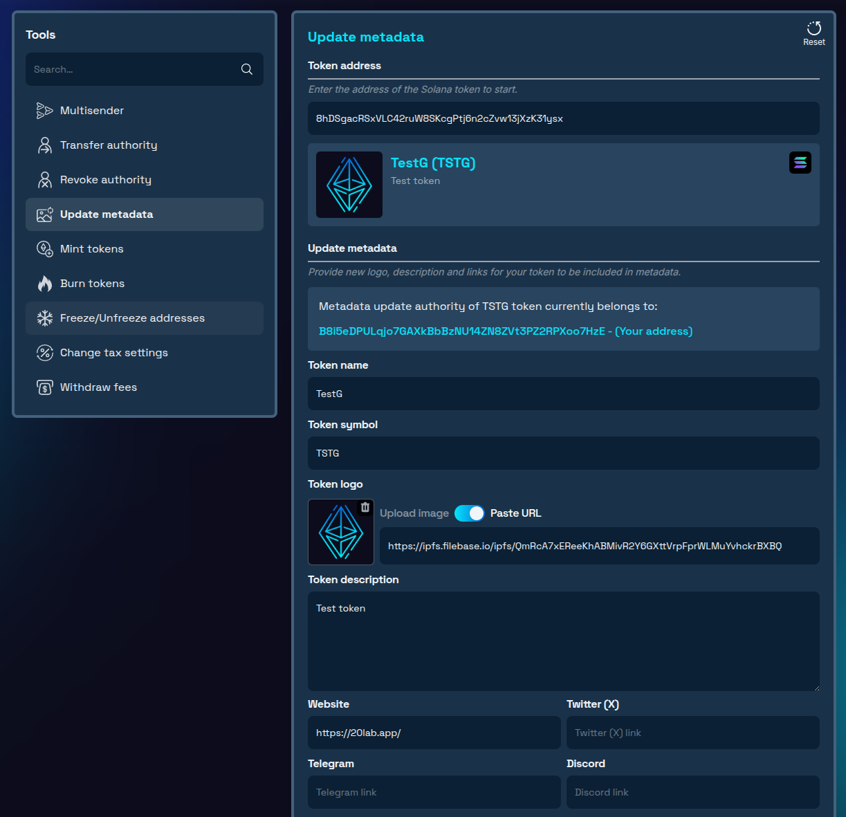 Metadata display after update