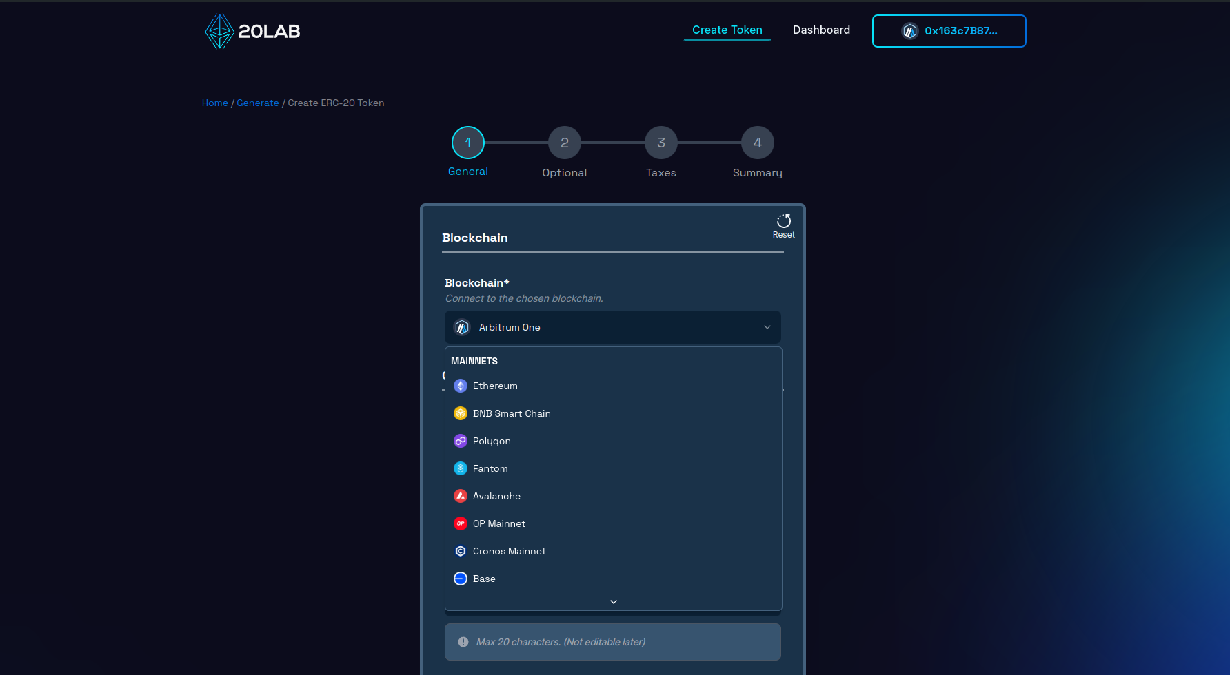 Changing blockchain in generator page to Arbitrum