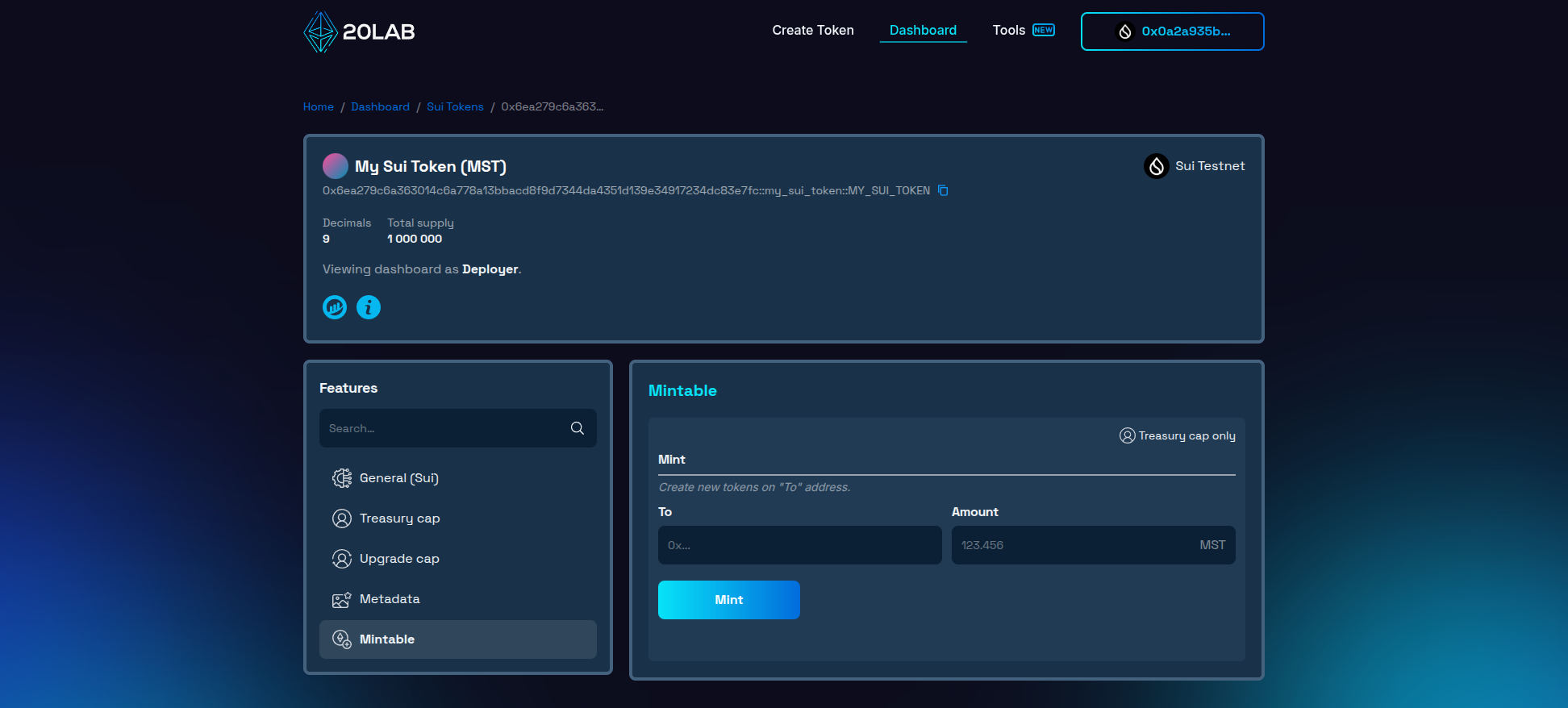 Mintable section of dashboard