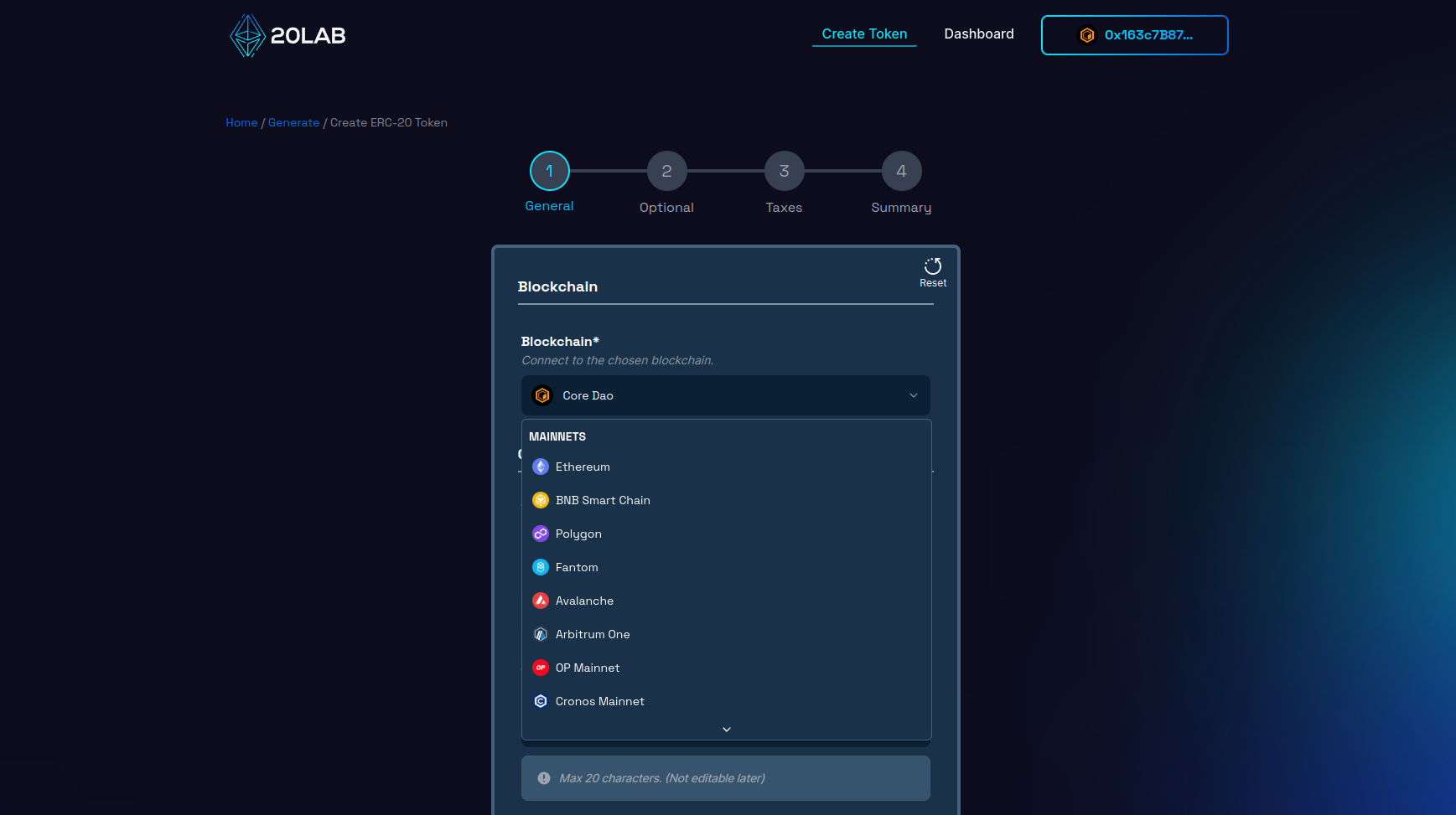 Changing blockchain in generator page to Core