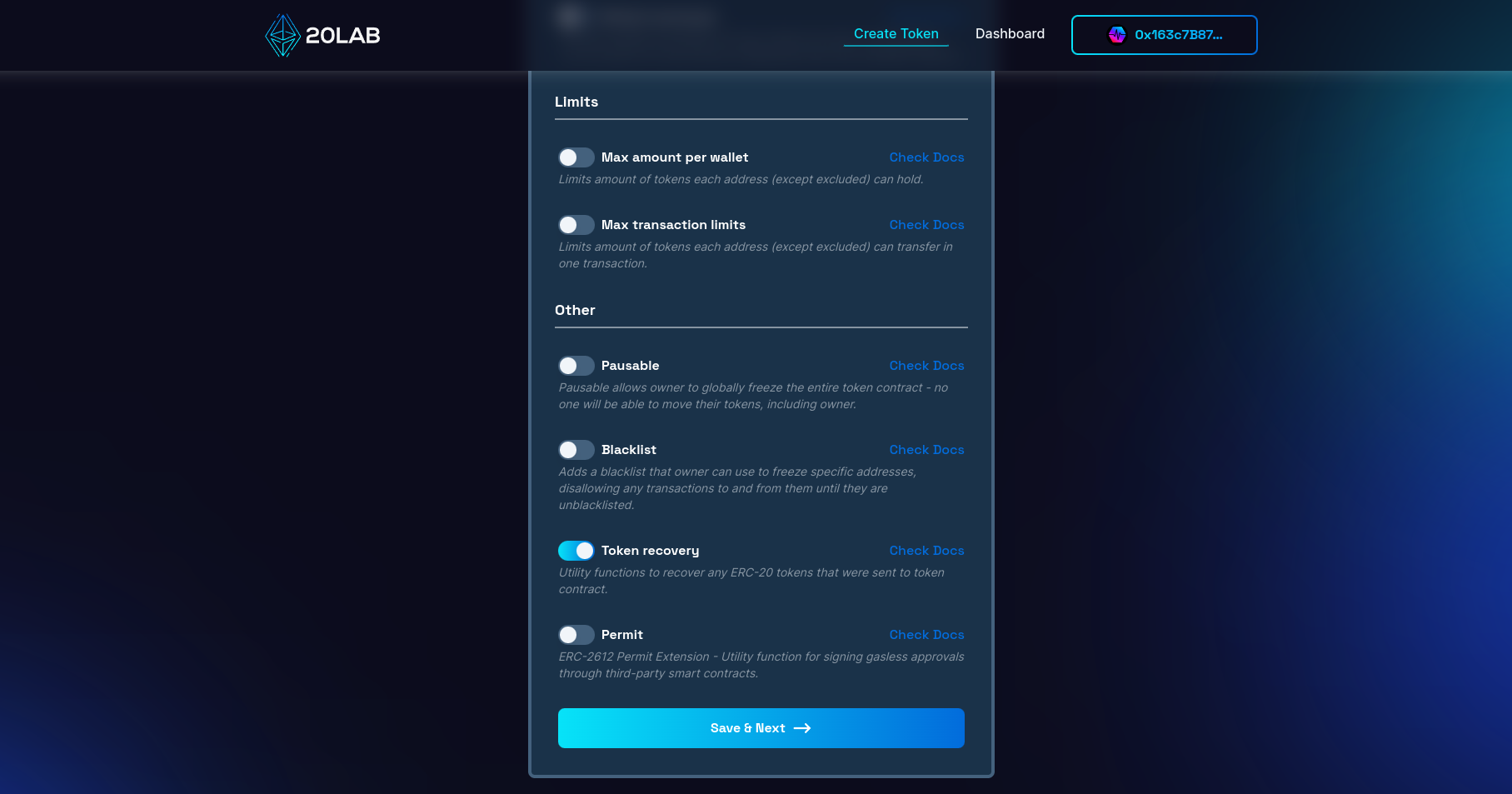 View on token recovery feature in generator