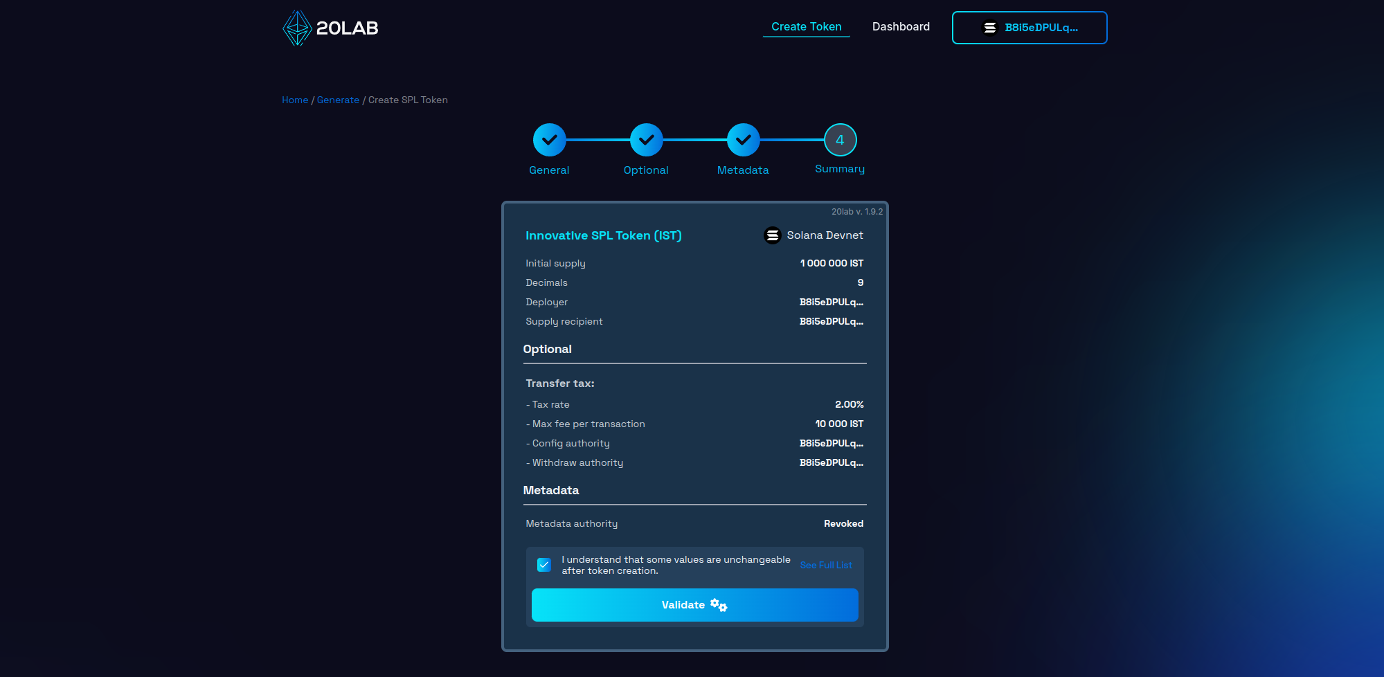 View on Summary page before validation
