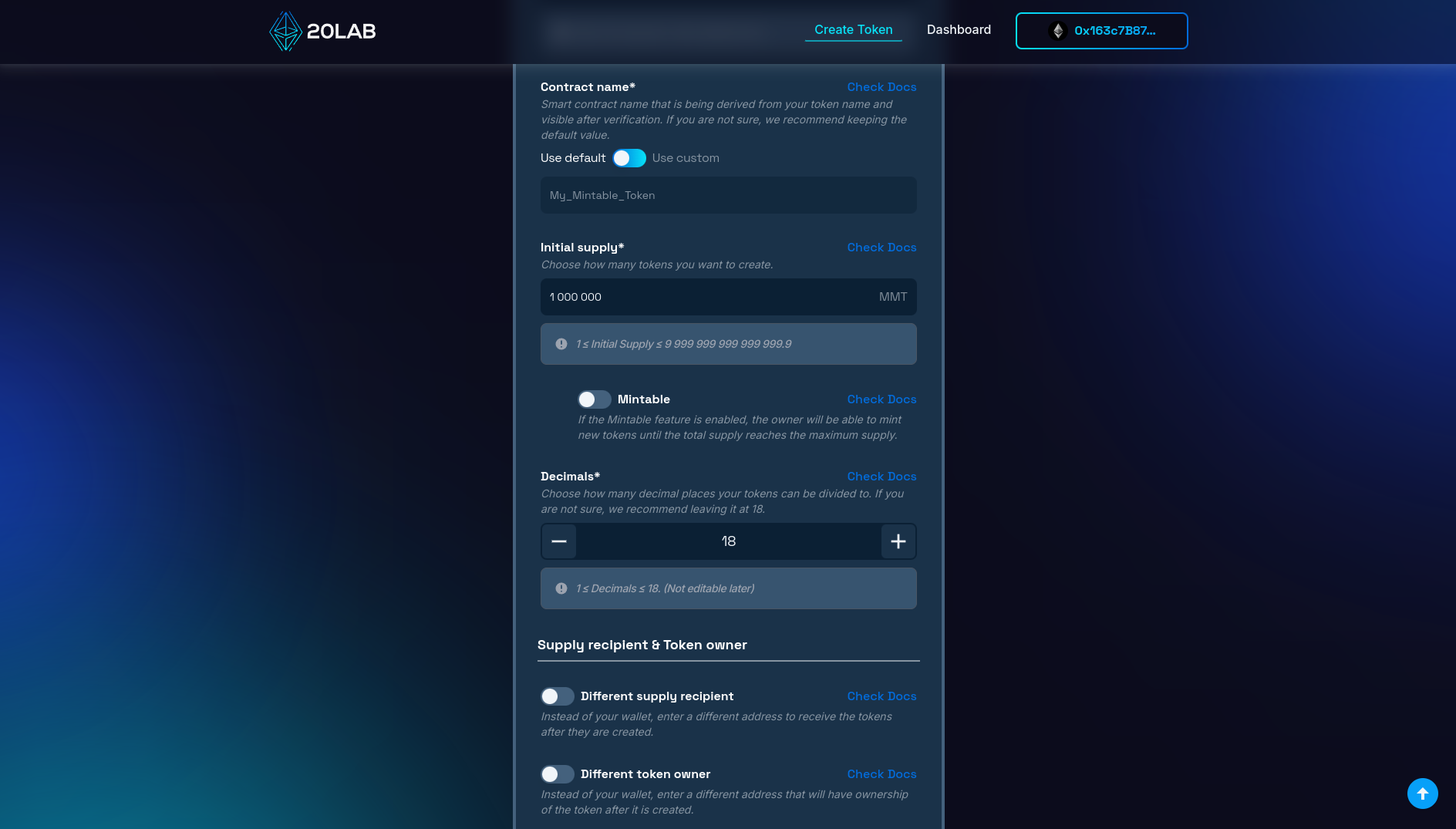 Adding initial supply and decimals for your token