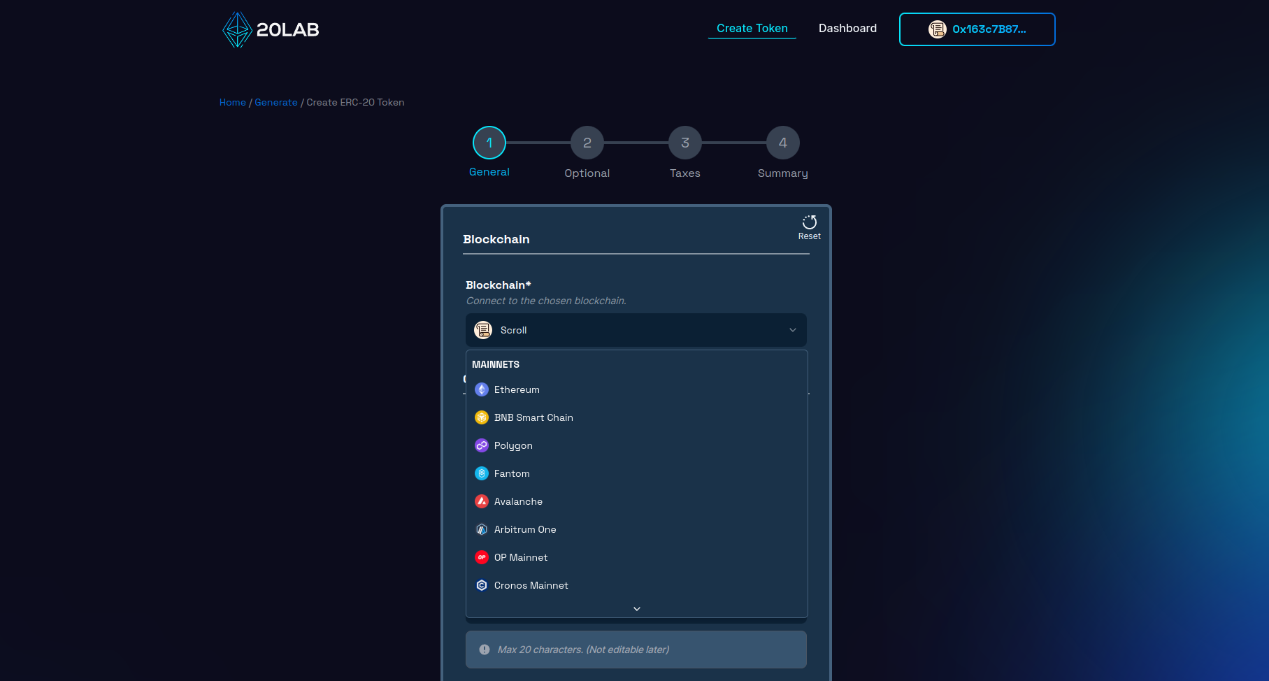Changing blockchain in generator page to Scroll