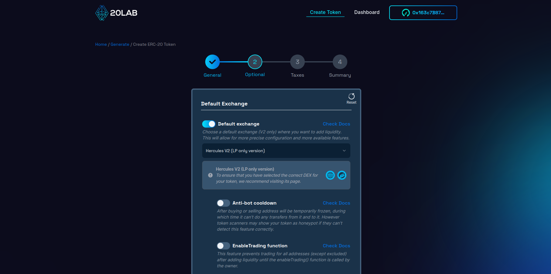 Selecting default exchange for ERC-20 token