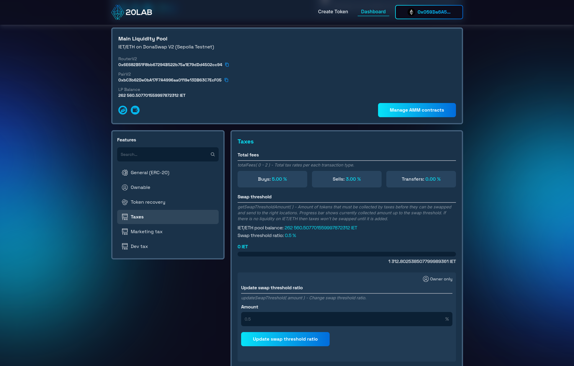 No collected tokens on token contract