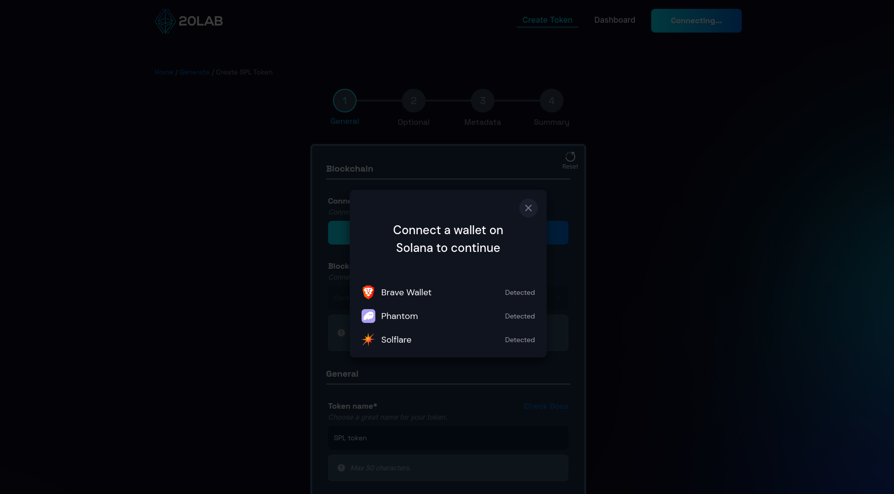 Connecting Solana wallet in generator page