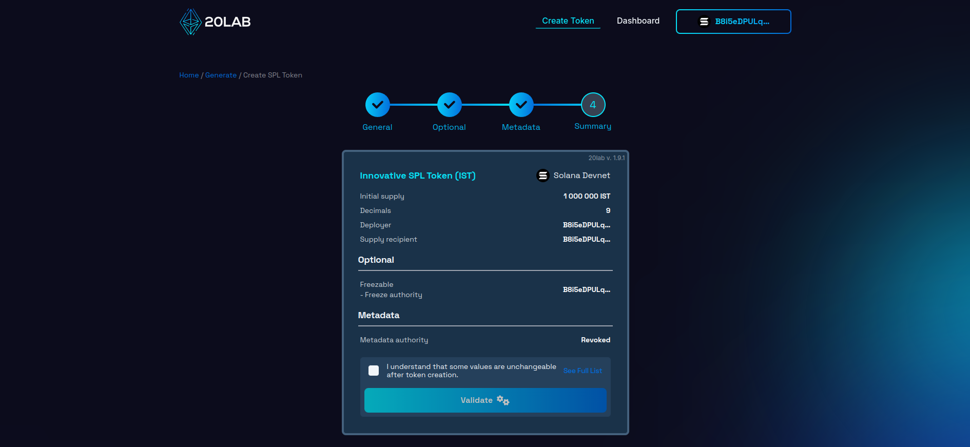 View on Summary page before validation