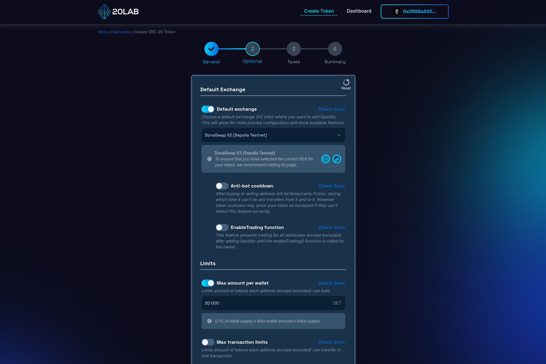 Enabling max wallet amount feature for ERC-20 token