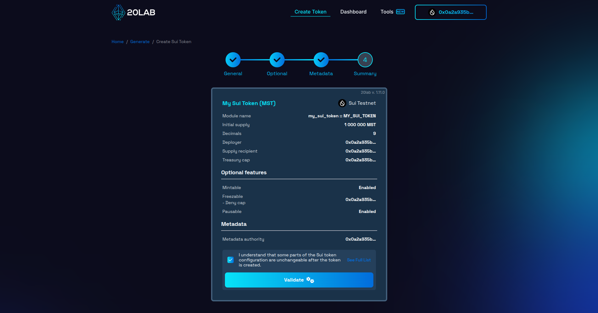 View on Summary page before validation