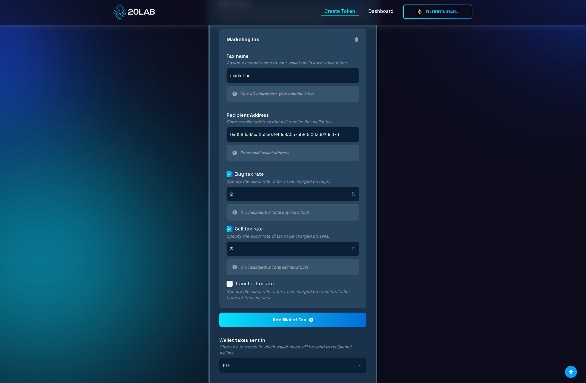 Adding marketing tax for ERC-20 token