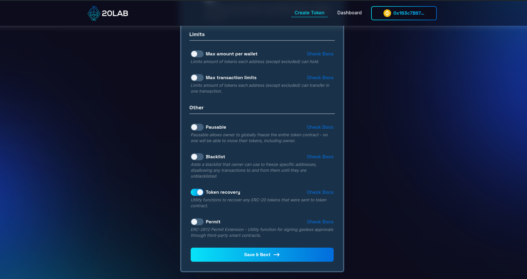 View on token recovery feature in generator