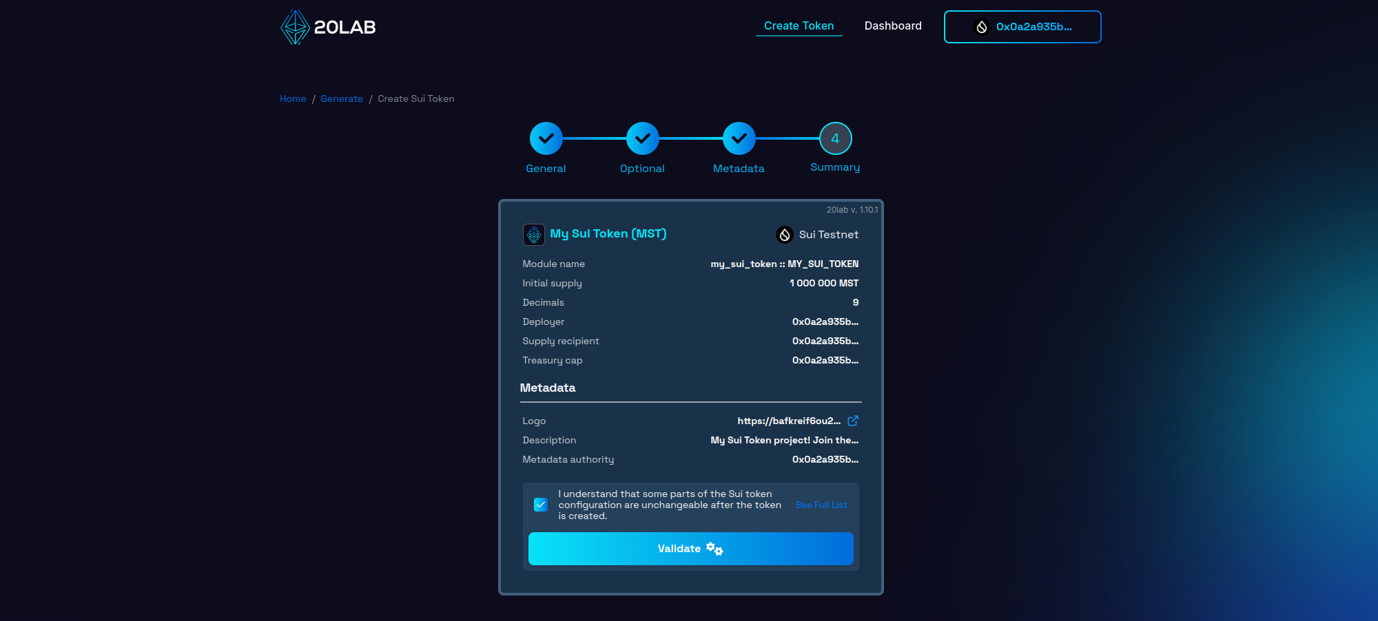 View on Summary page before validation