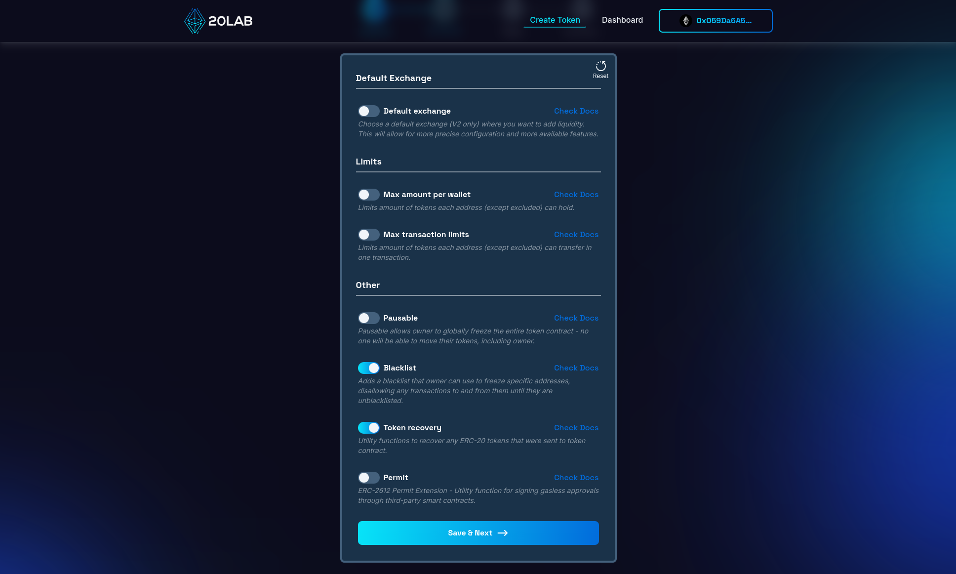 Enabling blacklist feature for ERC-20 token