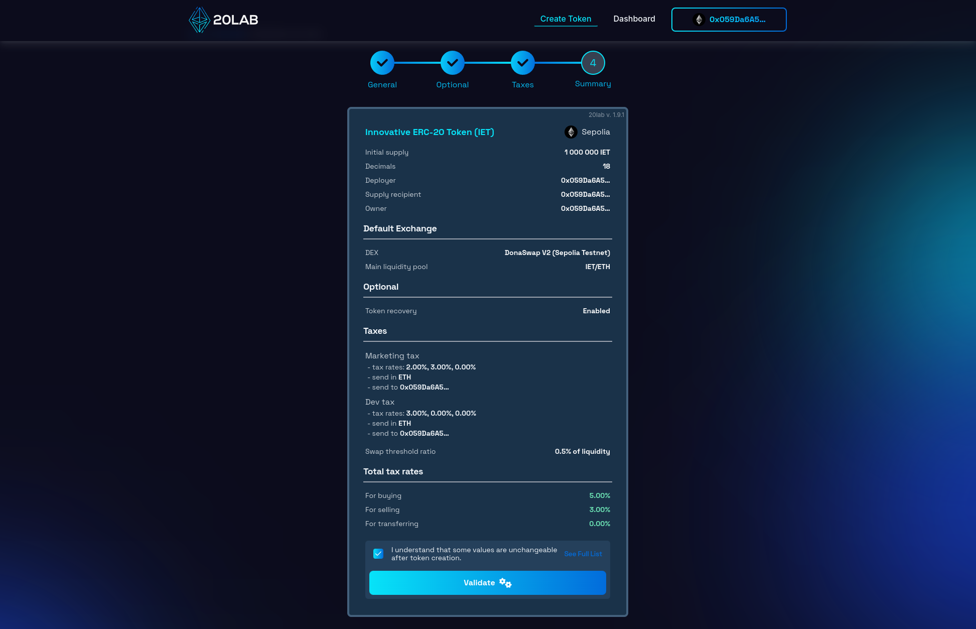 View on Summary page before validation