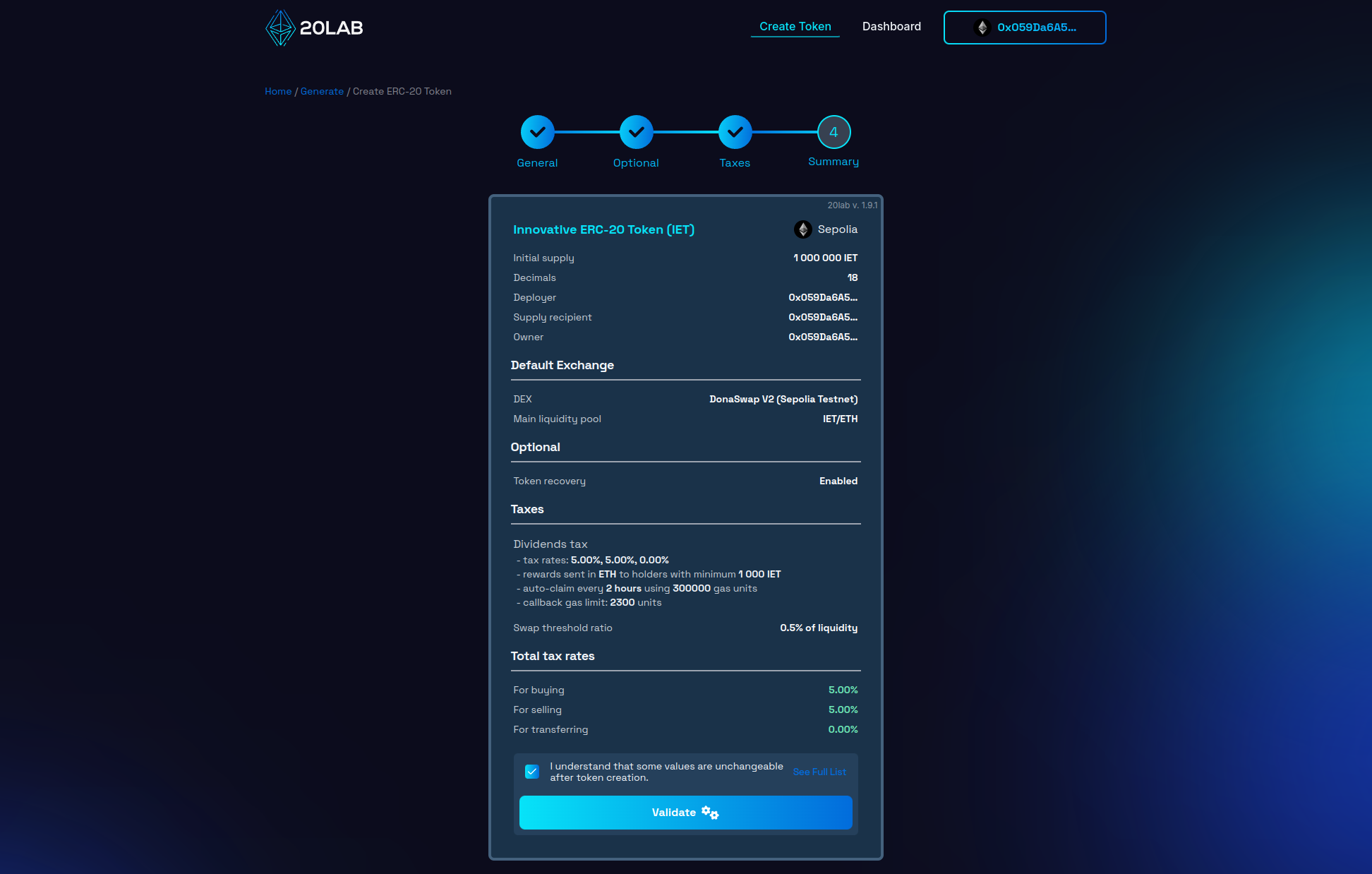 View on Summary page before validation