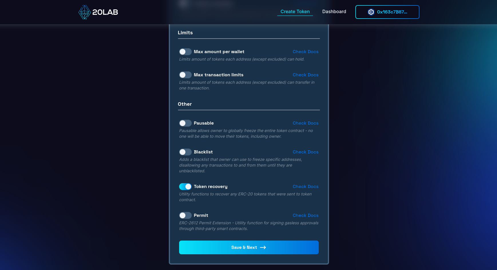 View on token recovery feature in generator
