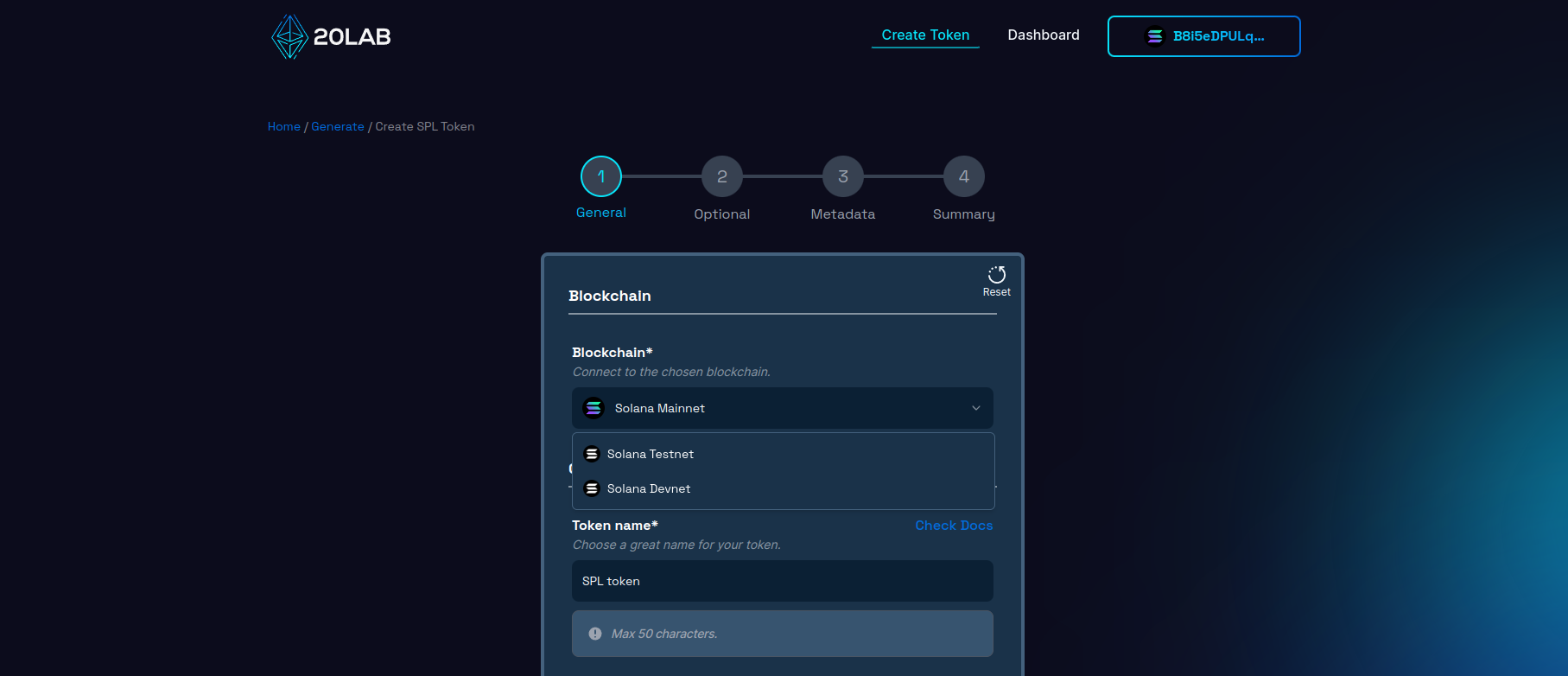 Changing blockchain in generator page to Solana Mainnet